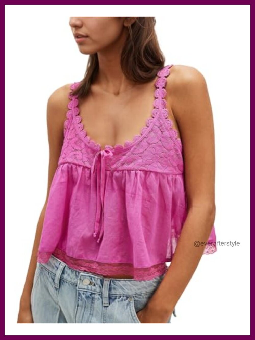 Womens Boho Babydoll Tank Top Sleeveless Lace Trim Summer Vacation